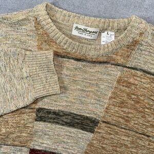 Vintage Norm‎ Thompson Sweater Men L Tan Beige Abstract Coogi Style Cosby Italy